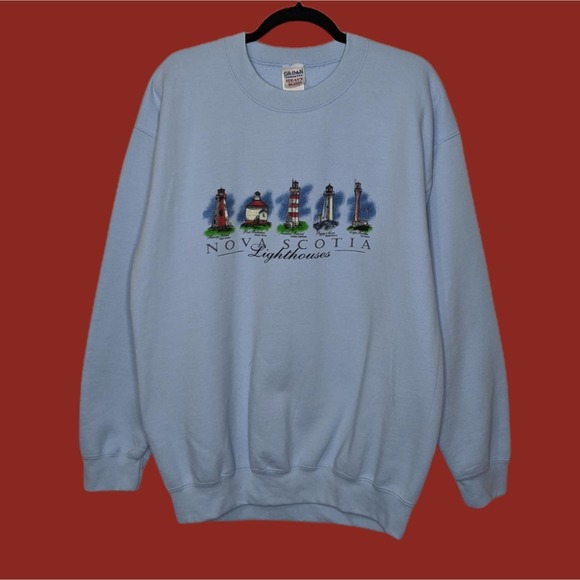 Vintage Nova Scotia Lighthouse Nature Outdoors Ocean Sea Wildlife Crewneck Sweat - Picture 1 of 4